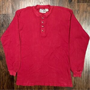 Vintage Pine Grove Thermal Henley Long Sleeve Waffle Knit Shirt Red